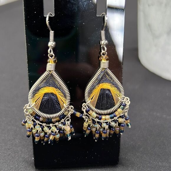 Super Unique Thread and Bead Earrings! - Picture 1 of 5